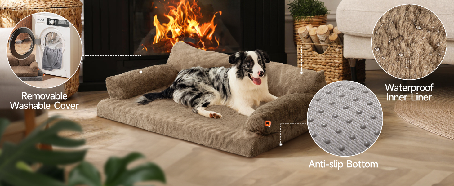 Ортопедичний лежак для собак MeWoofun, середній, водонепроникний, антистресовий плюшевий чохол, 90 x 65 x 30 см (Коричневий, L)