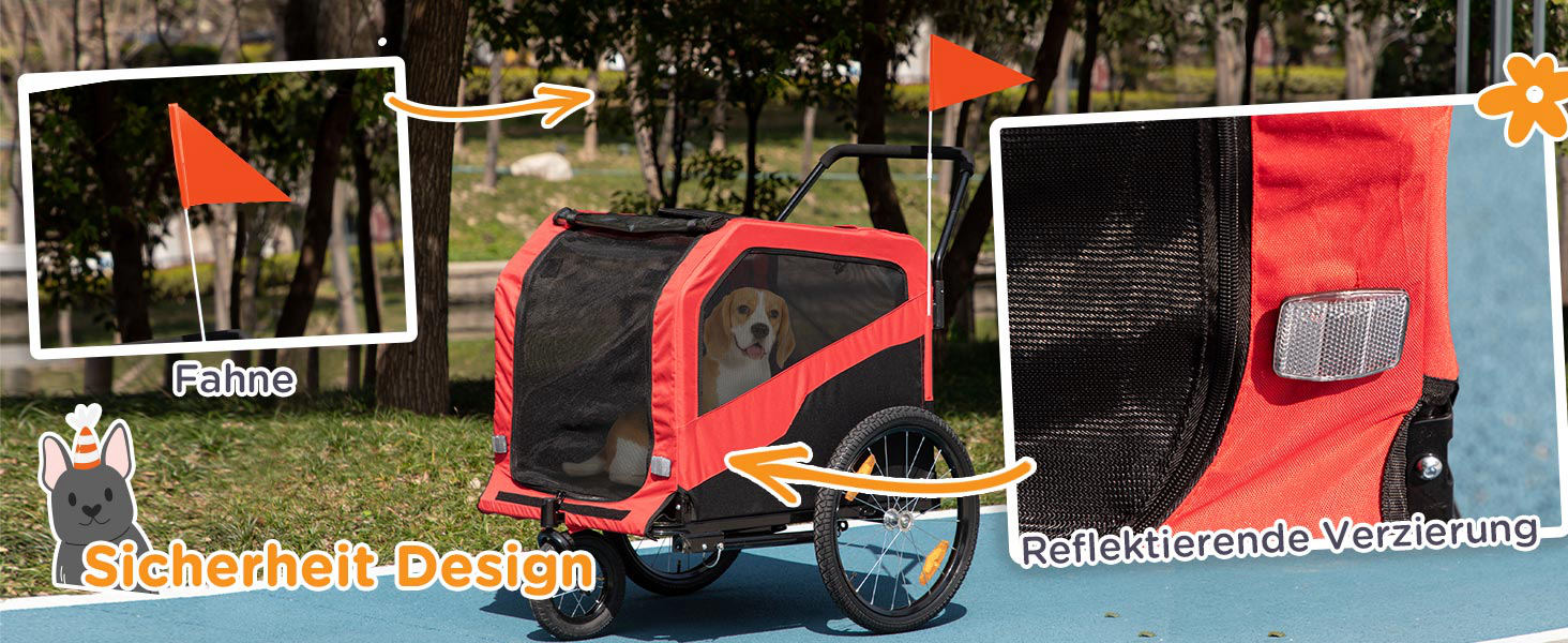 PawHut Причіп для собак 2-в-1, велосипедний причіп для собак, візок для собак з відбивачами, максимальне навантаження 30 кг, для великих собак, матеріал Оксфорд, червоний