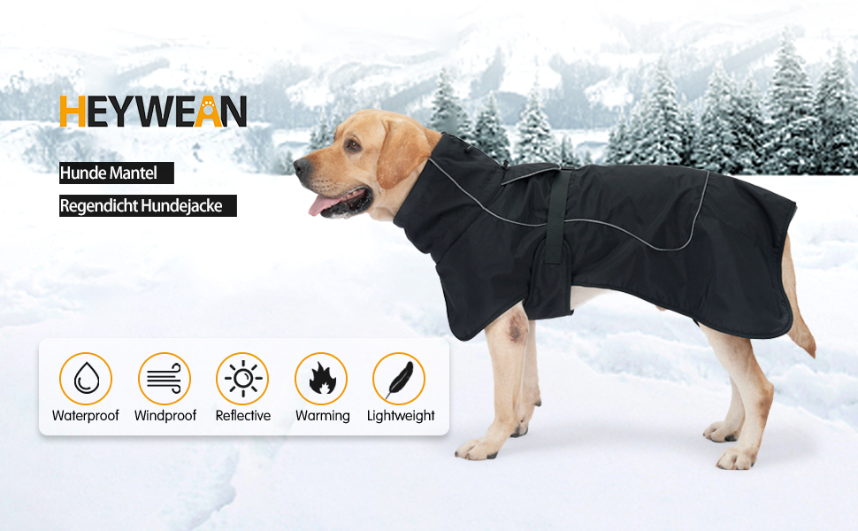 Водонепроникна куртка для собак Heywean з флісовою підкладкою, чорна, L. Тепла куртка для собак для холодної погоди, активного відпочинку та дому.