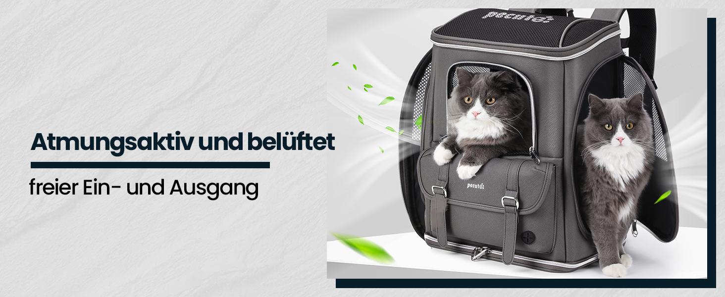 Рюкзак для котів і собак Pecute, складний, дихаючий, з сіткою, PU, для тварин до 6 кг, сірий, для подорожей, прогулянок, кемпінгу