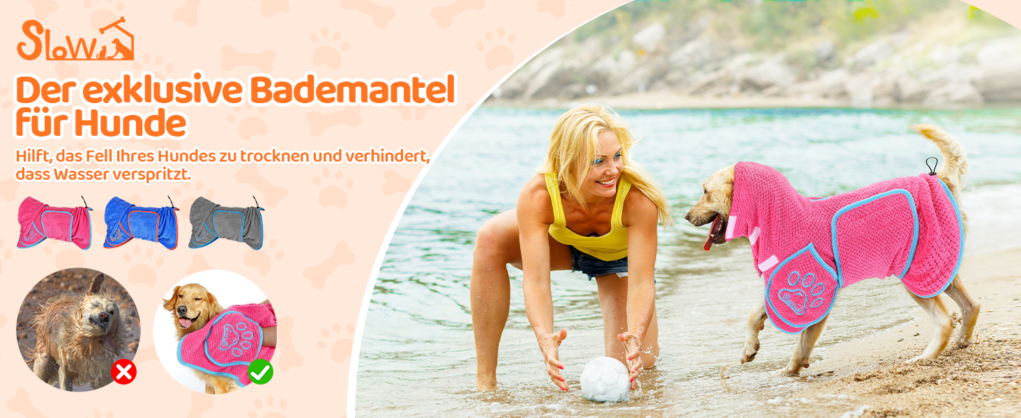 Рушник для собак SlowTon: суперпоглинаючий халат для висушування після купання, плавання, прогулянки. L, блакитний