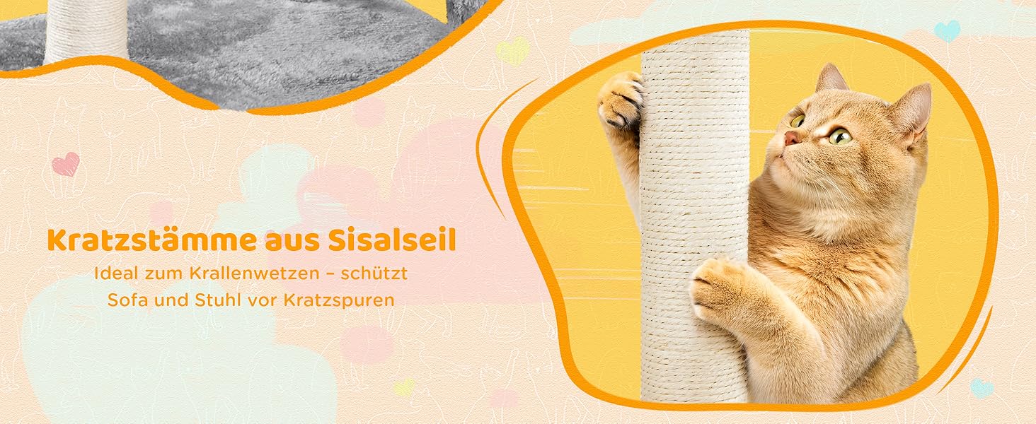 Котячий комплекс Yaheetech 170 см: кігтеточка, ліжко, гамак, іграшки, сірий колір