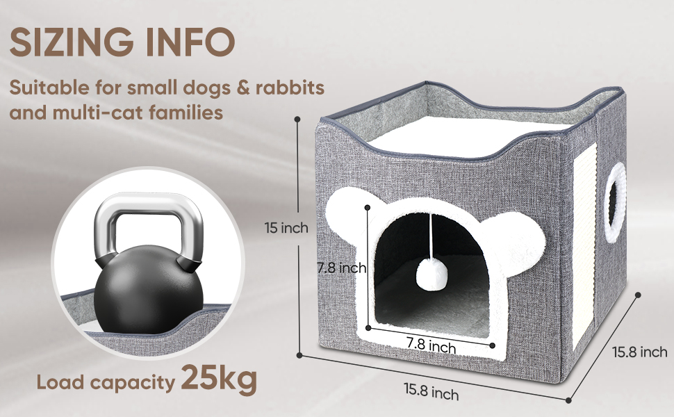 Кігтечка-ліжко для котів Furjoy: двоярусна кімната-будинок з іграшкою та когтеточкою, 40x40x40 см
