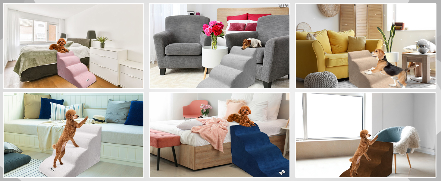 Сходинки для тварин Galatée: 4 сходинки, знімне прання, неслизькі, для високих ліжок/диванів (рожевий)