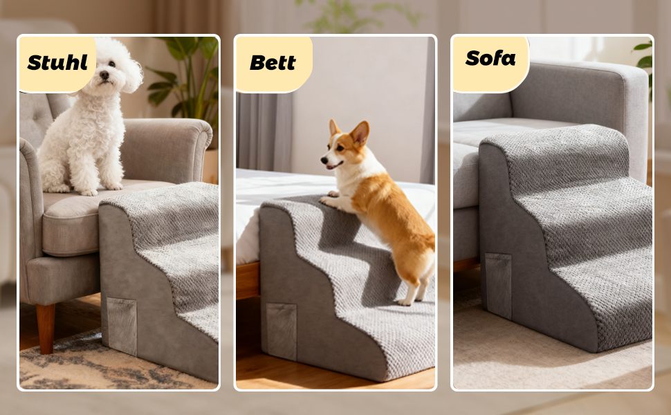 Сходинка для собак та котів на 3 сходинки, 40 см, з неслизьким покриттям. Зручна рампочка для собак та котів похилого віку, маленьких порід. Виготовлена з 30D піни, знімна та миється. Підходить для софи, ліжка, авто.