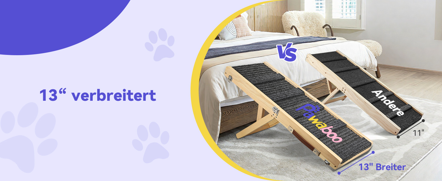 Рампа для собак Pawaboo, дерев'яна, 4 положення висоти, 13,6'-21', для маленьких собак та котів, з антиковзним покриттям, для ліжка/дивану, горіх, 80x30 см