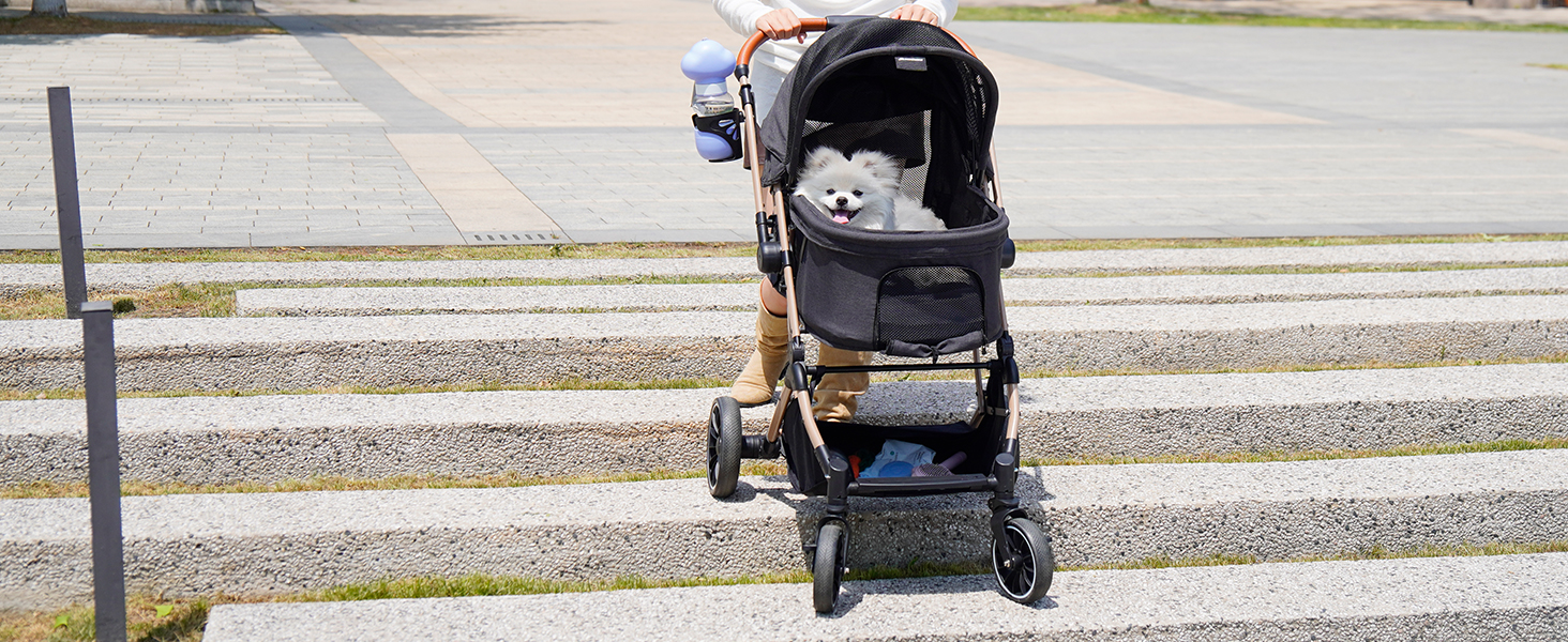 Візок для собак EchoSmile, складний, до 20 кг, для маленьких та середніх собак та котів, з поворотним ручкою, амортизацією та знімним чохлом (чорний)