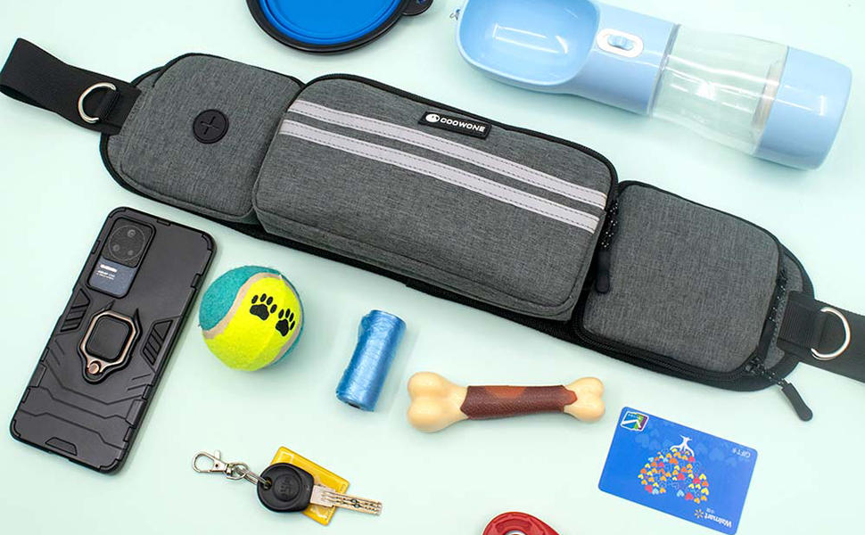 Лекарська сумка для собак, поясна сумка для аксесуарів, мішок для ласощів з дозатором кульок для вигулу, прогулянок та дресирування (Сірий, з 1 повідком)