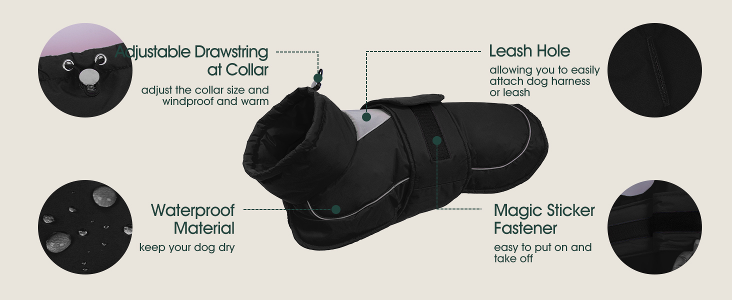 Тепла водонепроникна куртка для собак Kuoser з світловідбиваючим дизайном, шнурком на шиї, зручна застібка на липучці, червона M