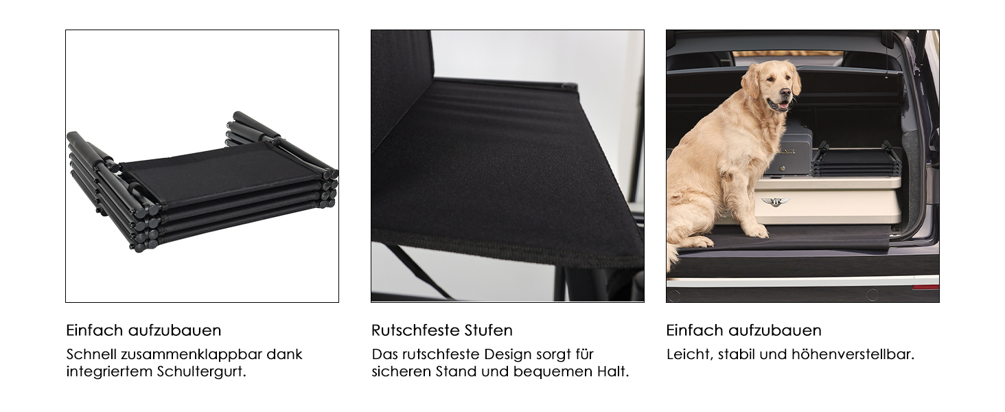 Сходи для собак Caliyo, 4 сходи, авто, до 75 кг, чорний, регульована висота, для великих собак, для авто, диванів та ліжок