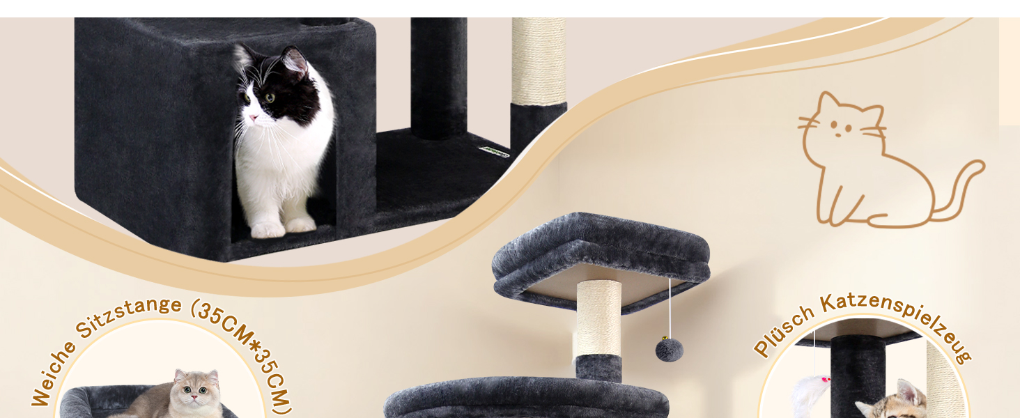 Драбина для котів Globlazer 193 см з будиночком, гамаком, великою платформою та іграшками. Стабільна для 3-5 котів (XXL, темно-сірий)