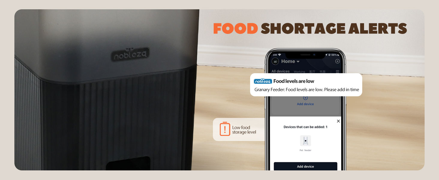 Автоматичний годівниця для котів та собак Nobleza з Wi-Fi, 4.2L, таймер, 10S запис голосу, 1-10 порцій, миска з нержавіючої сталі та пакетик силікагелю, чорний