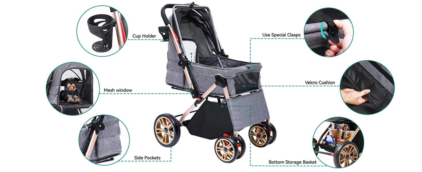 Візок для собак та котів YITAHOME, складаний, до 22 кг, сірий