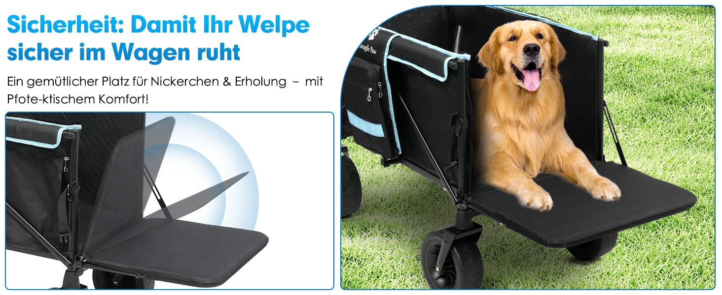 Візок для собак Snagle Paw з дверцятами та рампою, великий, розкладний, для собак середніх та великих порід, регульована ручка та гальма, 4 колеса для прогулянок, бігу, подорожей, до 90 кг (Чорний/Синій)