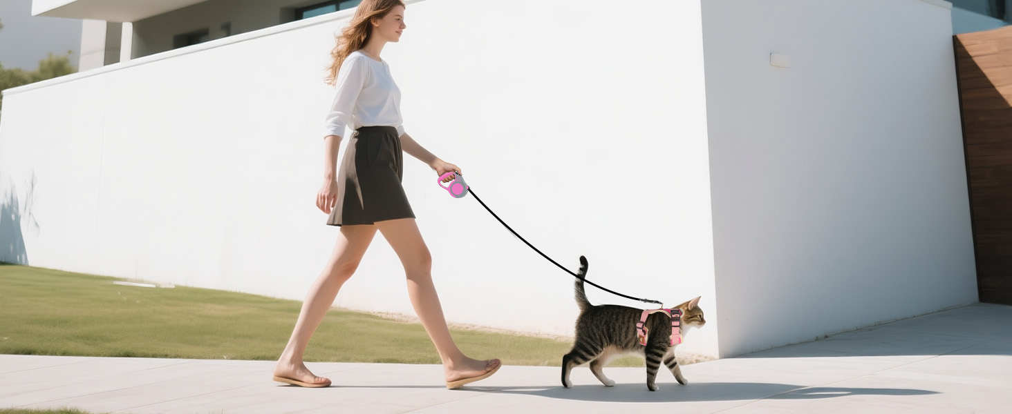 Набір для кота: шлейка та поводок-телескопічний, антизламання, регульована шлейка для кошенят та собак, рожевий