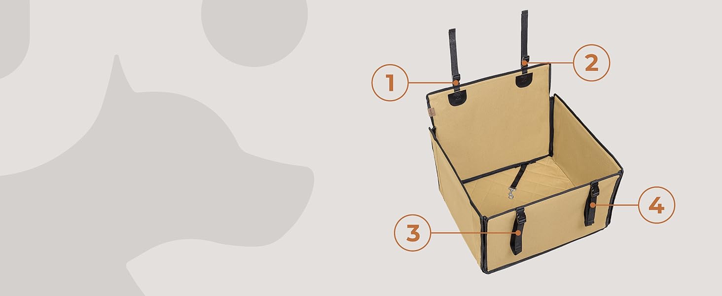 Автокрісло для собак Wuglo Extra Stabiler – надійне, водонепроникне автокрісло для собак середніх розмірів до 18 кг, бежеве