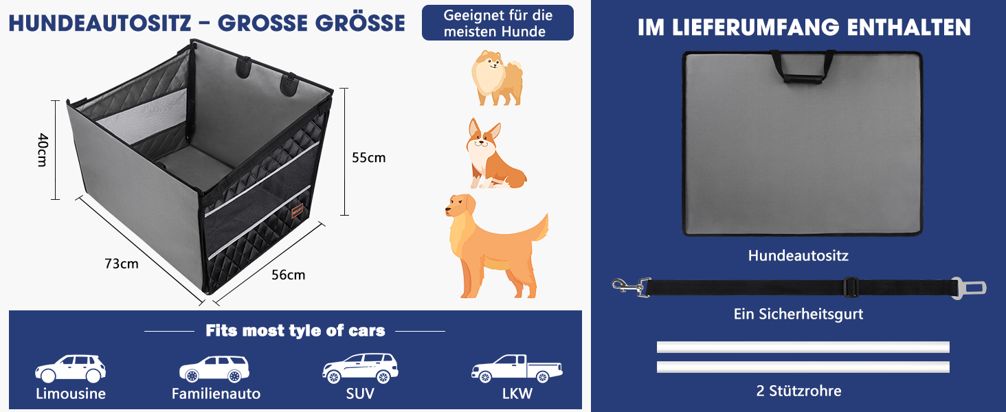Автокрісло для собак MixJoy: стабільне, вологостійке, з кріпленнями для середніх та великих собак (сірий)