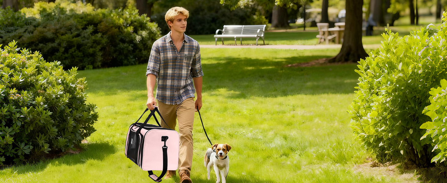 Транспортна сумка для котів та маленьких собак – складана, добре вентильована переноска. Сумка для котів з водонепроникним вкладишем для безпечного транспортування до ветеринара, у подорожах та в авто (Рожева)