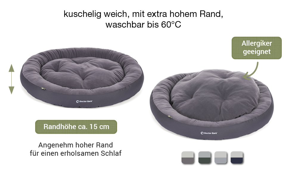 Кругле ліжко для собак середніх порід Doctor Bark GreenLabel, м'яке, плюшеве, з двостороннім подушкою Fleece/Baumwolle, колір кобальтовий (L - 70x60 см)