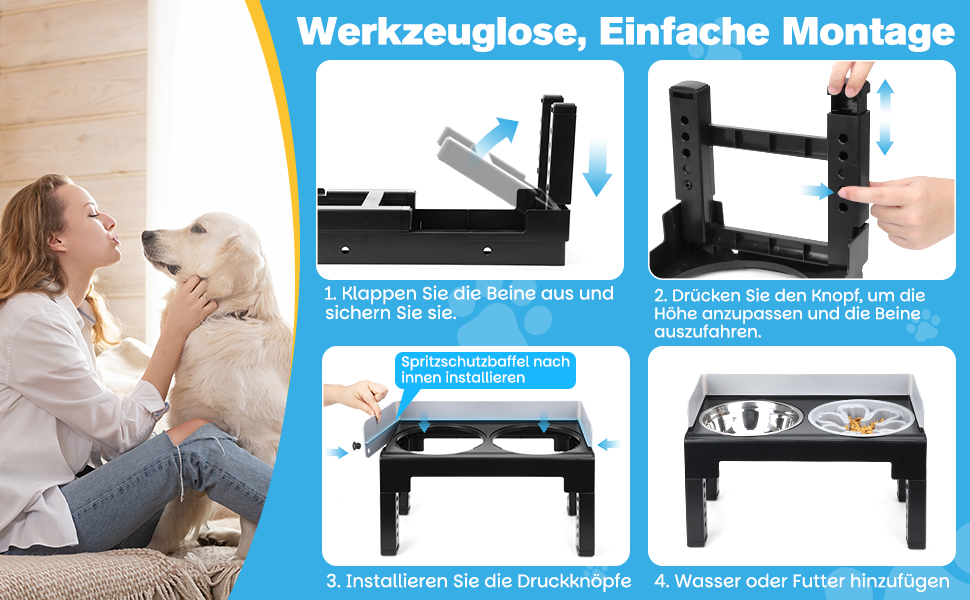 Підвищена годівниця для собак Zivacate, 6 рівнів регулювання висоти та нахилу, годівниця-станція, 2 миски з нержавіючої сталі, 1 миска для уповільнення годування, антиковзна, для середніх та великих собак