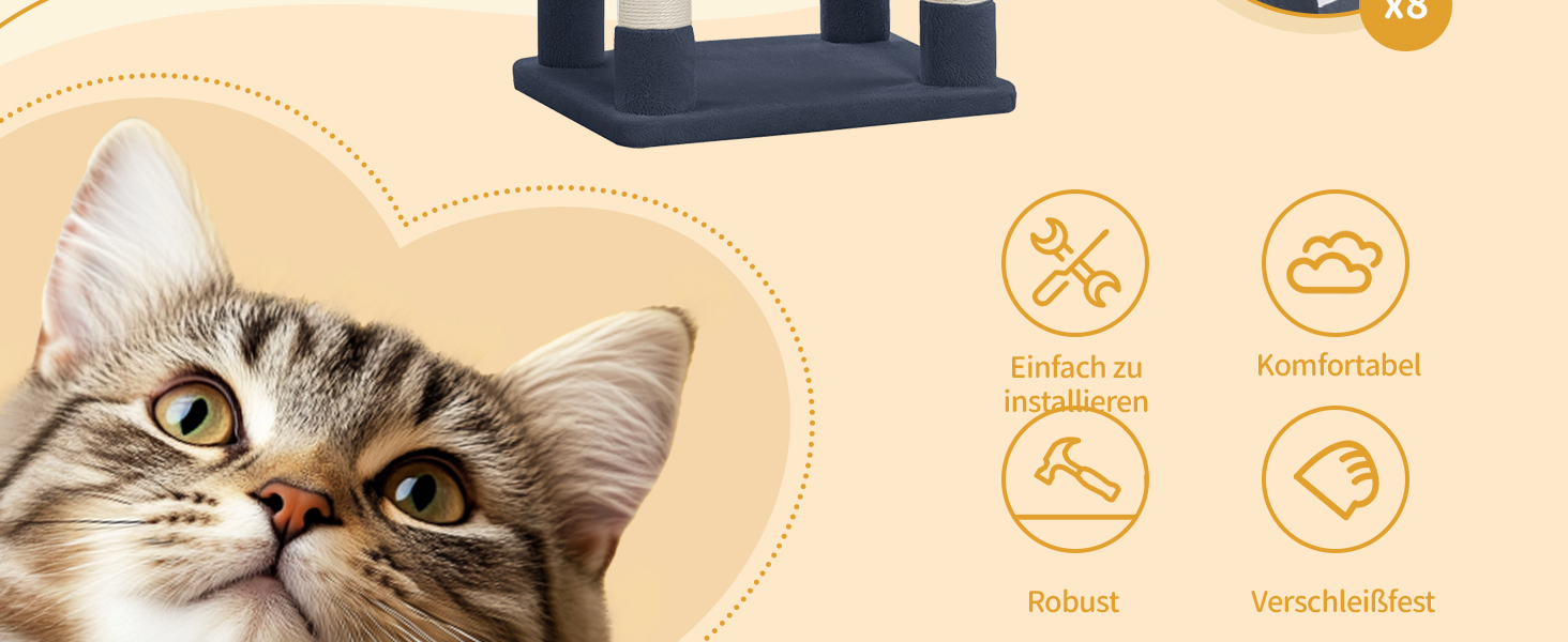 Драбина-кіготь для котів Hzuaneri, 159 см, з 8 кігтеточок, 3 платформ, 2 будиночків, кошиком, плюшевими кульками, мотузкою з сизалю, підходить для котів різних розмірів, MS15918LG (XL, темно-сірий)