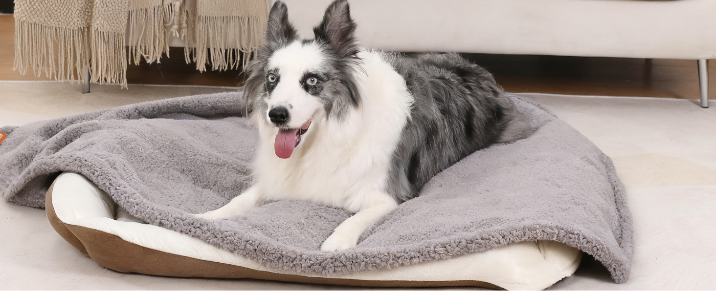 PETTOM Водонепроникний килимок для собак, 127 x 100 см, Sherpa Fleece, для середніх та великих собак, котів, м'який, з подвійним шаром, сірий