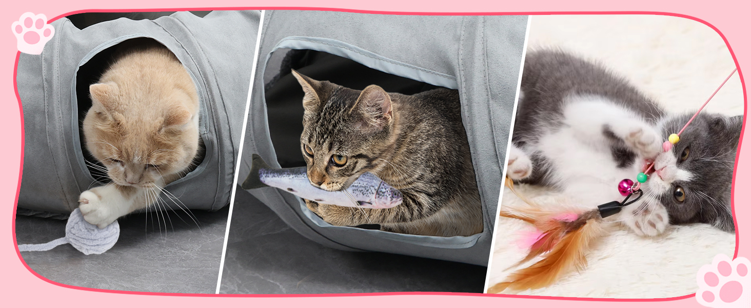 Туннель для котів XIAPIA, складаний, з м'ячиком, інтерактивна іграшка, для кошенят, кроликів, морських свинок, ігровий тунель для дому та вулиці