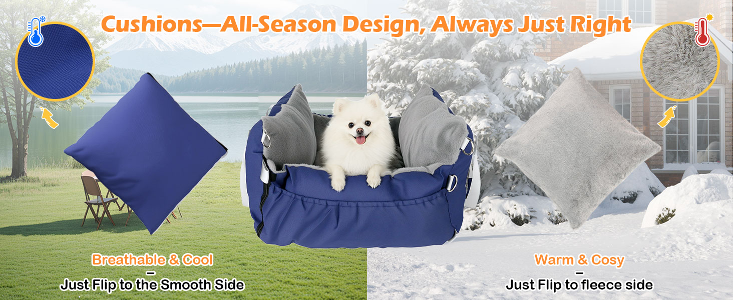 Автомобільний лежак для собак 3-в-1 - переносна ліжко для маленьких собак, з м'яким килимком, для переднього або заднього сидіння, внутрішнє та зовнішнє використання (04-Блакитний)