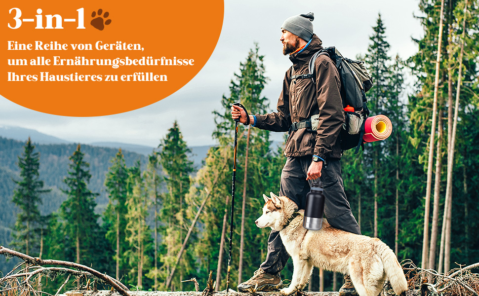 Водяна пляшка для собак на прогулянках, 1000 мл, нержавіюча сталь, з портативною мискою. Ідеально для подорожей та активного відпочинку.