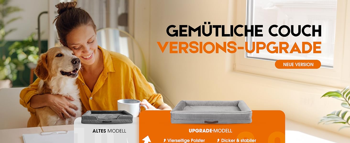 Ортопедичне ліжко для собак XL, корзина для собак, що можна прати, з піною у формі яйця, вологостійкий диван для собак з неслизьким дном та чотиристоронньою подушкою (світло-сірий, 117x76x19 см)