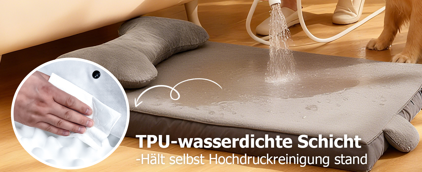 Ортопедичне собаче ліжко з миючим чохлом, водонепроникне собаче ліжко з піною з пам'яті та знімним підголовником для підтримки голови та суглобів, неслизьке собаче ліжко для середніх та великих собак XL: 106 x 76 x 22 см, сірий