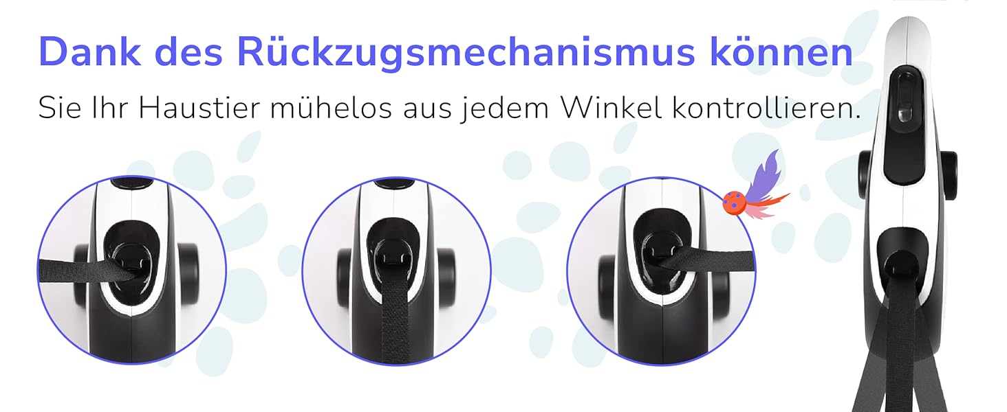 Рулетка для собак Zenova Pets 5м з тримачем для відходів, нейлоновий поводок 360°, антиковзний руків'я та кнопка швидкого гальмування. Підходить для собак великих, середніх та малих порід до 30 кг
