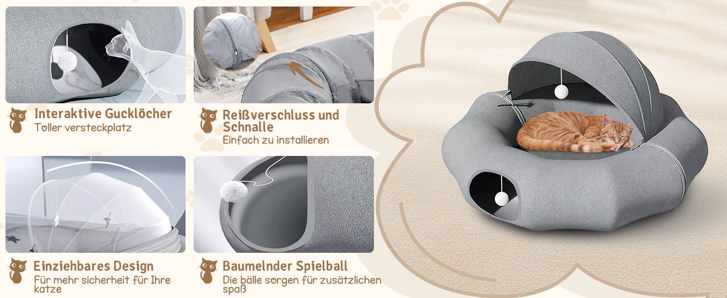 Туннель-лежанка для котів Teeloray Road, сірий, діаметр 90 см - іграшка-лежанка для котів, тунель-схованка