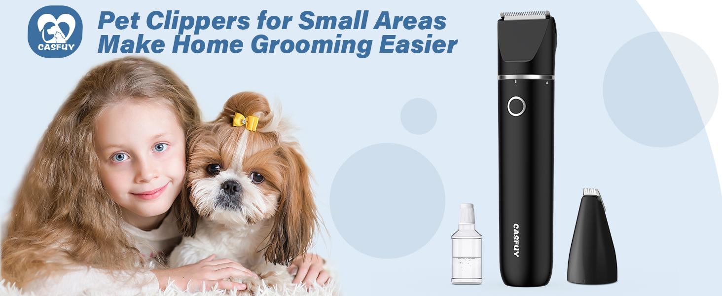 Бездротовий триммер для собак та котів Casfuy - тиха машинка для стрижки лап, очей, вух, обличчя, USB-зарядка, чорний