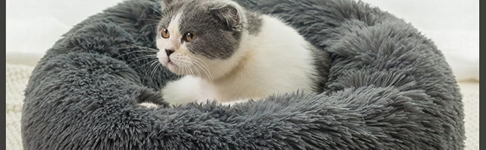 Кругле ліжко для котів та собак Donut-Katzenbett: м'яке, затишне, з підігрівом, антистрес, 50 см, темно-сірий