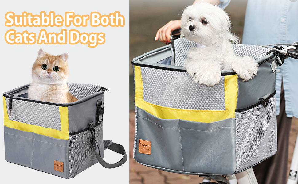 PETCUTE Кошик для собак на велосипед, з ременем безпеки, жовто-сірий, до 7.5 кг