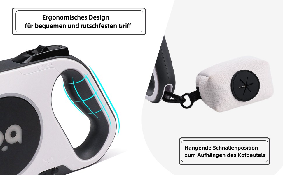 Розтягувана собача поводок з LED-підсвіткою, гальмом та системою швидкого розблокування, 5м, нейлон, до 40кг