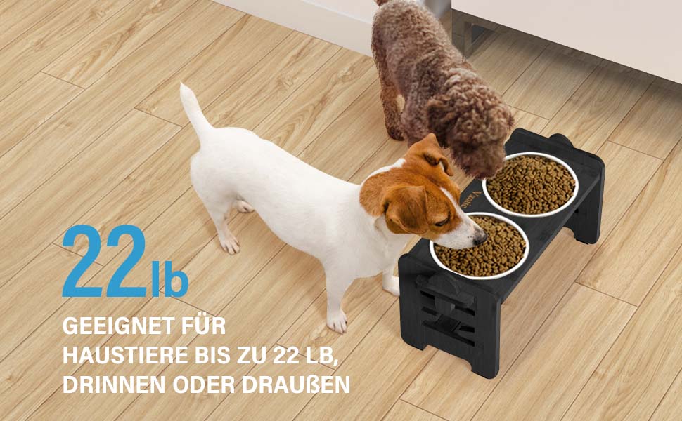 Підвищений годівниця для собак Vantic з підставкою, регульована висота, миска для маленьких собак та котів, міцна годівниця з бамбука з 2 нержавіюними мисками та протиковзкими ніжками (чорний)