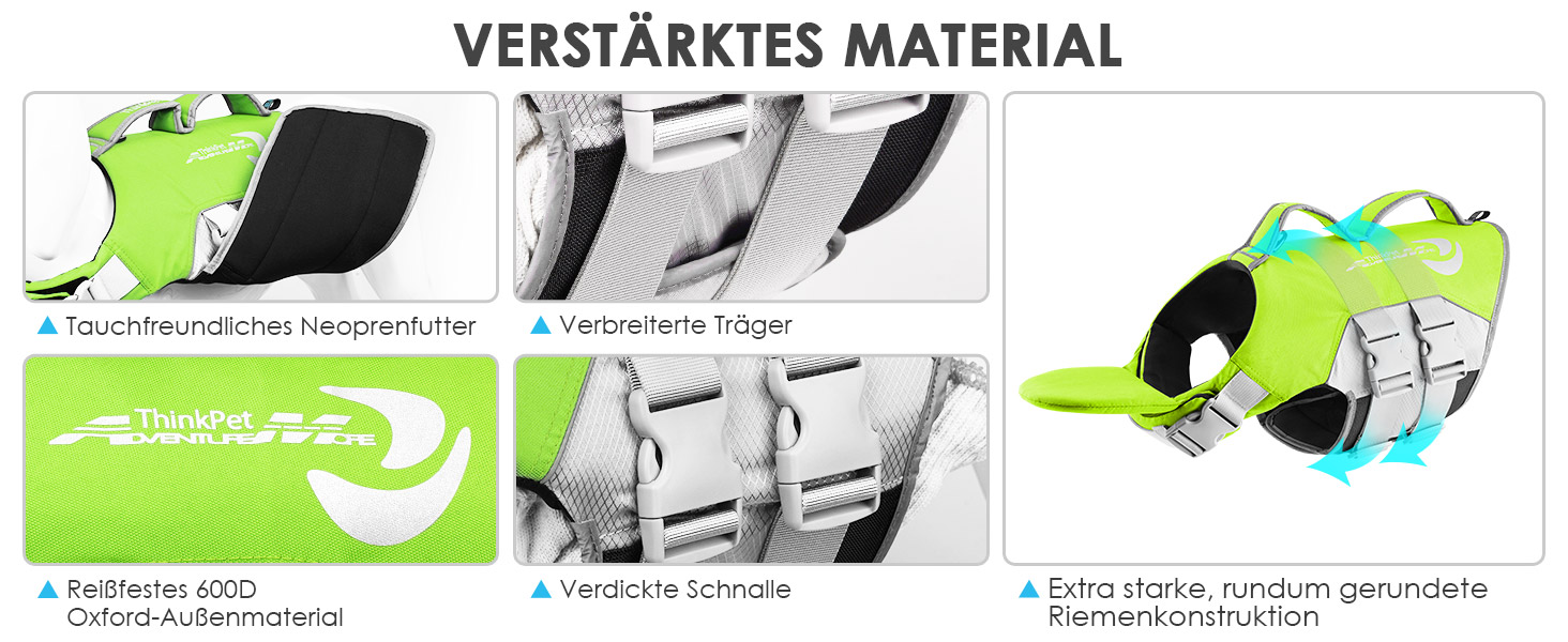 Спасальний жилет для собак ThinkPet, зелений, розмір M, регульований, з відбиваючими елементами