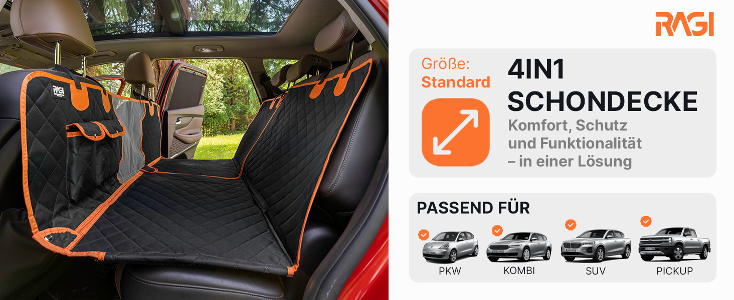 Водонепроникний захист для автосидіння собаки RAGI - 4в1: килимок, захист заднього сидіння, з кріпленням, стійкий до подряпин та ковзання. Підходить для всіх авто