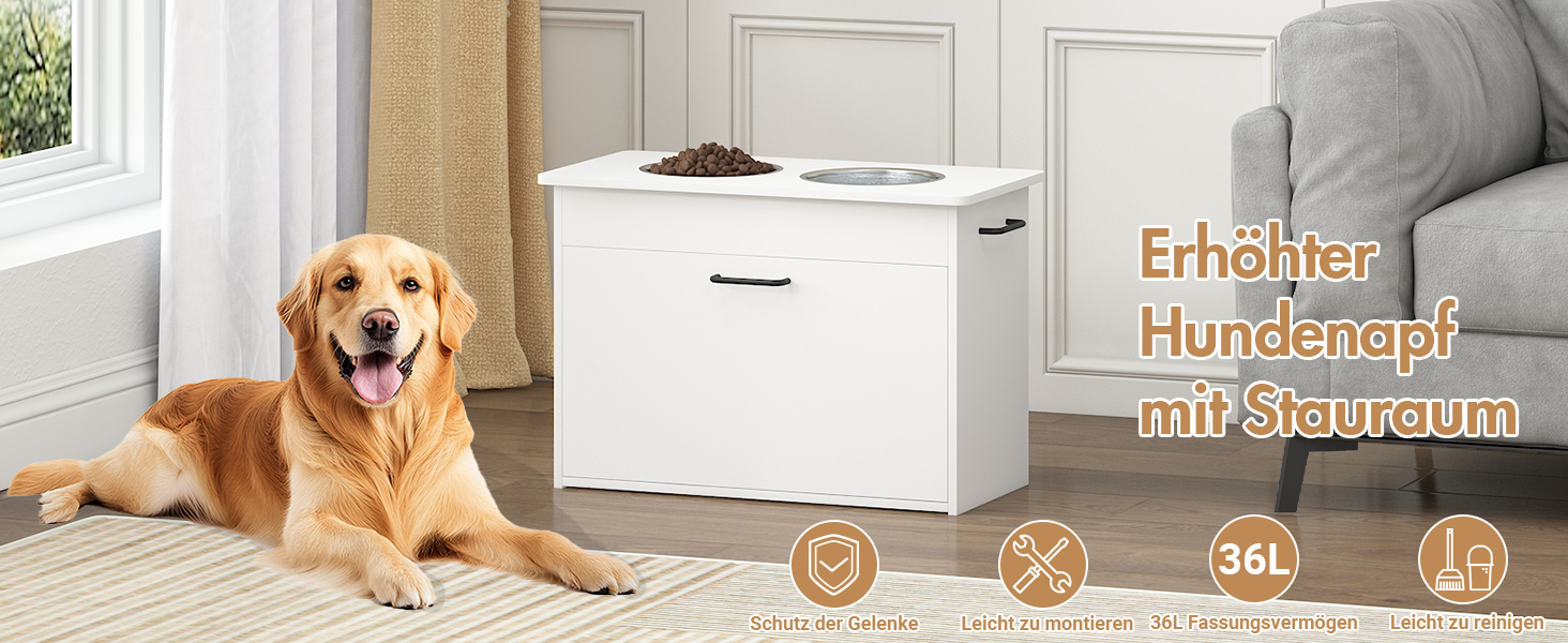 Підвищений годівниця для собак великих порід, білий футерний шафчик з 2 нержавіючими мисками, станція для годування собак з місцем для зберігання та 3 ручками, годівниця для собак на підставці, бар для собак середніх порід, 60x30x41 см