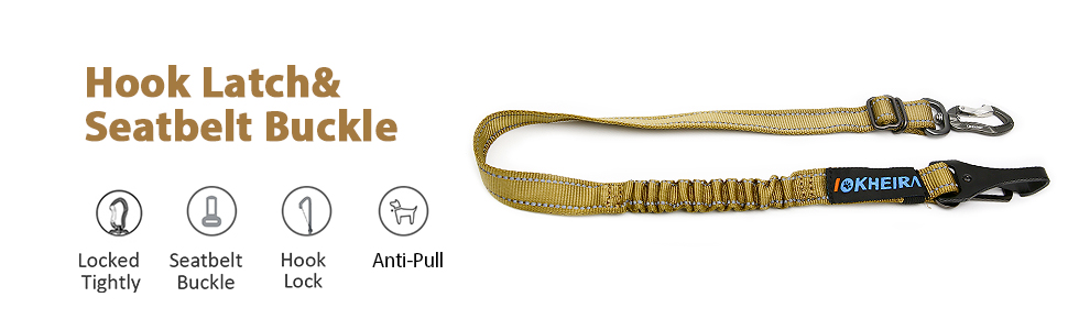 Автомобільний поводок для собак IOKHEIRA, регульований, з універсальним з'єднувачем та фіксатором (оливковий)