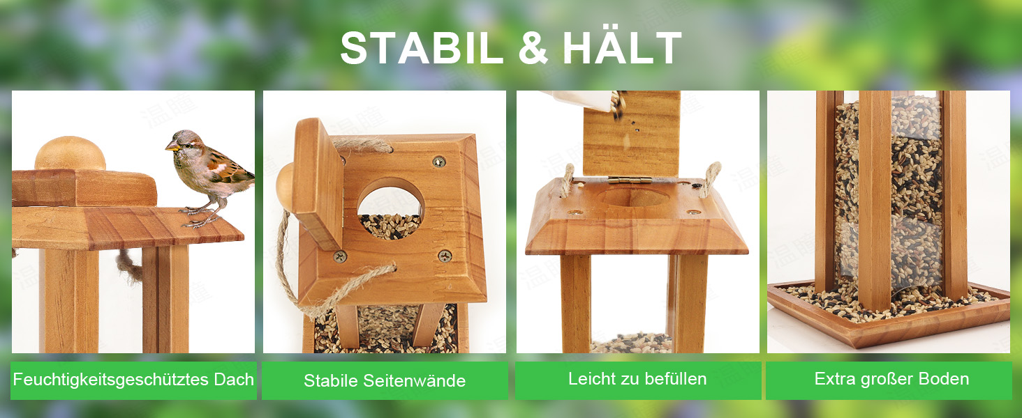 Дзеркальний годівничка для птахів YIKEDAN | Годівниця для птахів з дерева, на підвішування, вологостійка