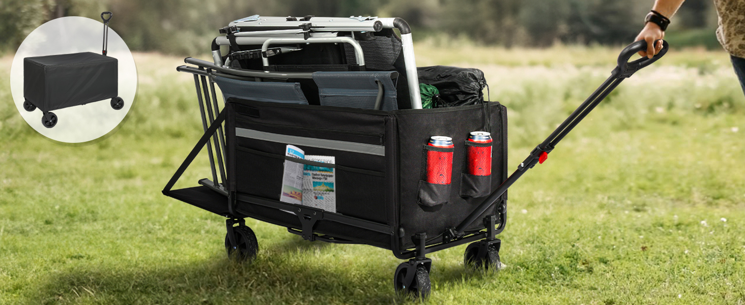 Складаний вагончик Bollerwagen 120L з дашком, 120кг, для пляжу, кемпінгу, собак, покупок та транспортування