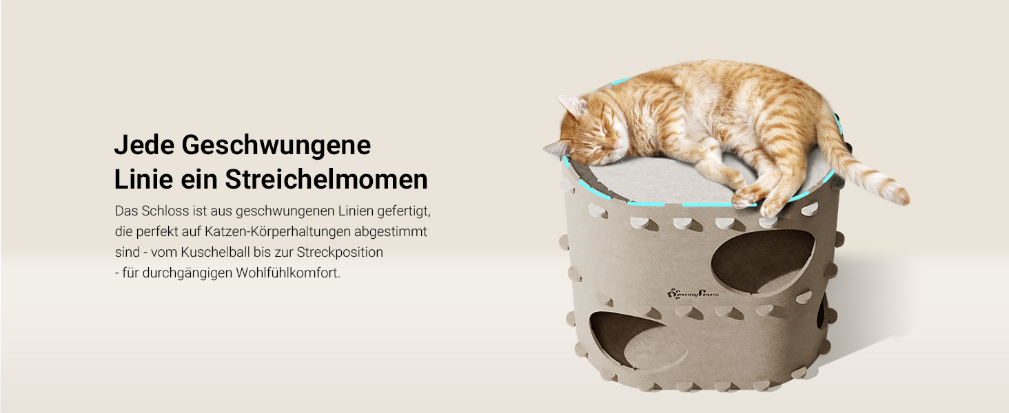 Будиночок-печеринка для котів DownyPaws з фетру, 2-ярусне ліжко для котів, 50 x 33 x 50 см, затишний дизайн, захист кігтів, бежевий