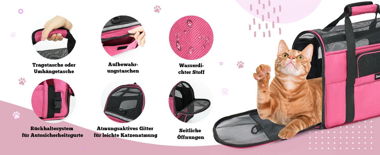 Транспортна сумка для котів та собак Zavothy, рожева, розмір M, з м'яким матрацом та регульованим ременем