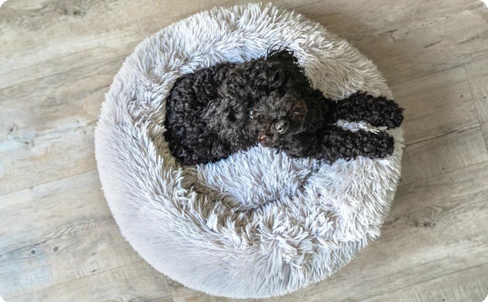 Кругле ліжко для собак та котів, діаметр 60 см, висота 15 см - м'яке, знімний коврик, нековзна підставка, сіре