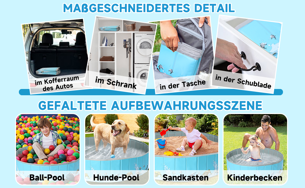 Надувний басейн для собак великих та малих порід Demigreat, 80/120/160 см, складаний, портативний, екологічний PVC, (M:120x30 см, Океан)