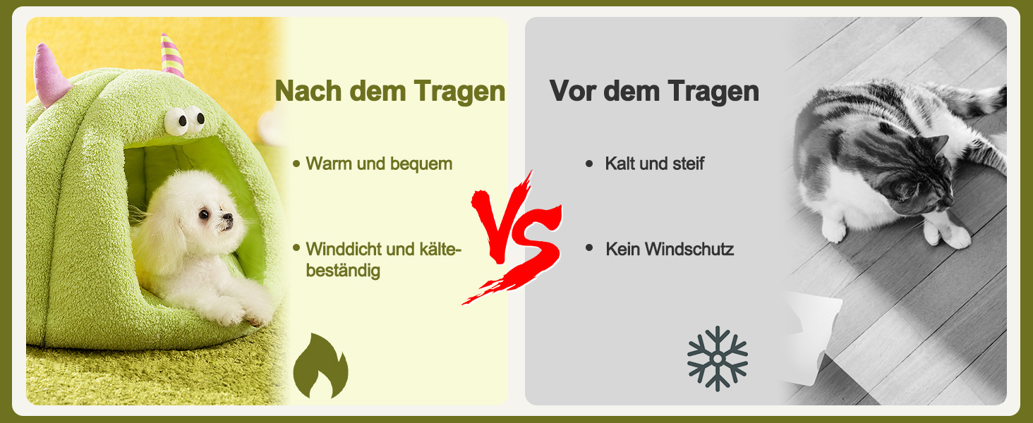 Кішка-будинок Galatée, тепле ліжко-будинок для котів та собак, м'яке ліжко для собак, затишний іглу для собак, миле картун-кімнатко для котів, ліжко для домашніх котів (L, Зелений) L Зелений
