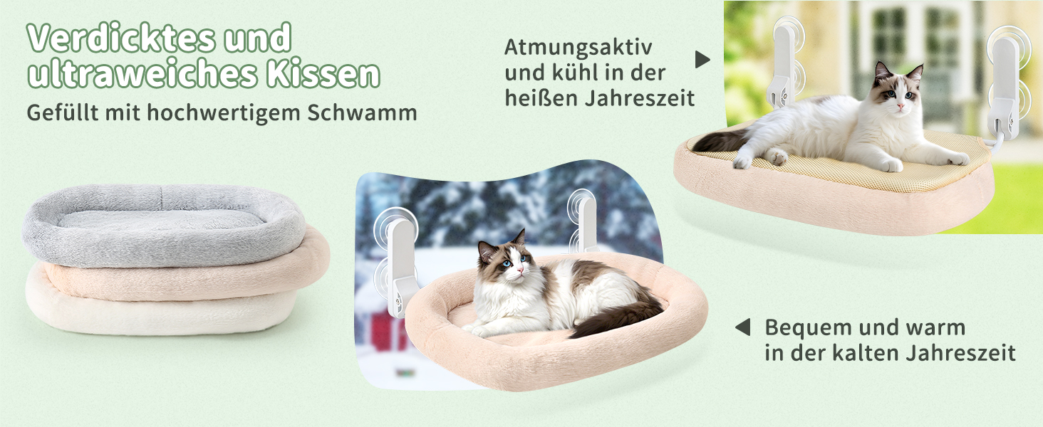 Кішка ліжко на вікно GUUSII - Зручна ліжко-гамак для котів на віконну раму з 4 присосками, білий колір